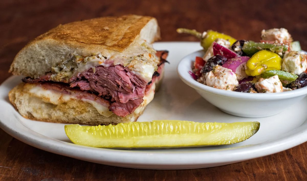 River Street Deli sandwich plate with pickle in Chattanooga
